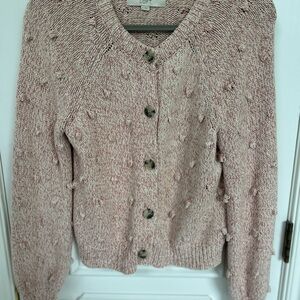 LOFT Pink Cardigan Sweater Round Neck Long Sleeve